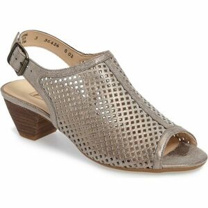 Paul Green Lois Leather Perforated Leather Sandals Smoke Metallic Size 8 (5.5)